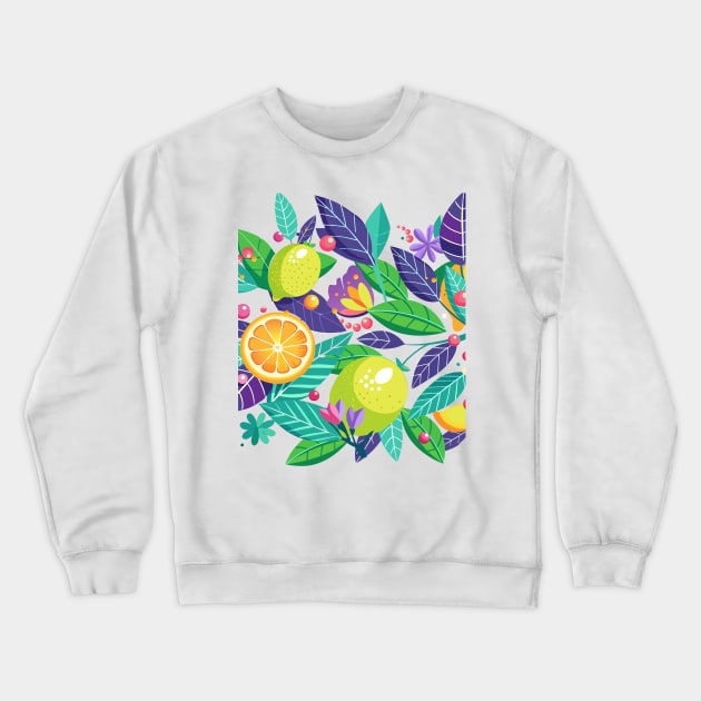 Funny Lemon leaves floral pattern fresh green lime citrus fruit exotic Lemonade, Neon Lemon, Tropical Summer Party gifts vintage decoration Crewneck Sweatshirt by sofiartmedia